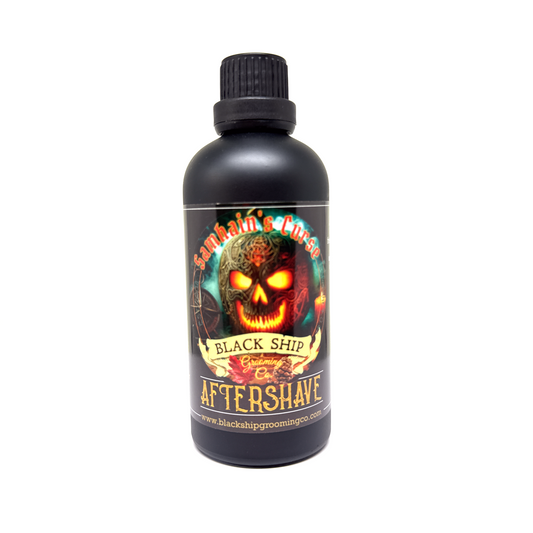 Samhain's Curse in black aftershave bottle by Black Ship Grooming Co