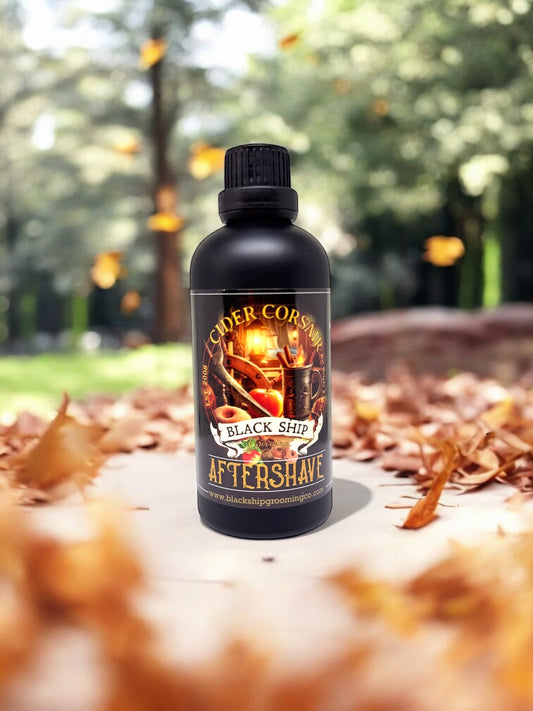 Cider Corsair aftershave in black bottle by black ship grooming co.