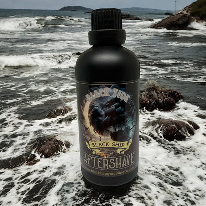 Black tide after shave in our iconic black aftershave glass bottle 
