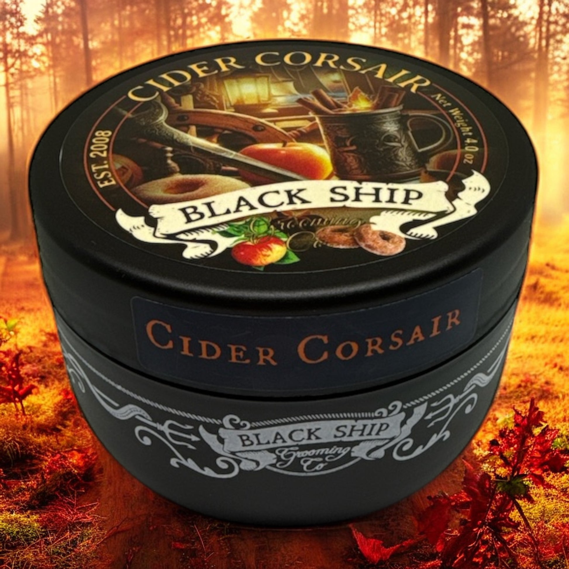 cider corsair shaving soap on a fall background